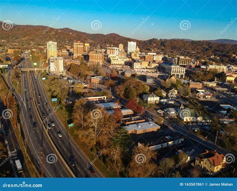 downtown asheville north carolina aerial drone view   city   blue ridge mountains