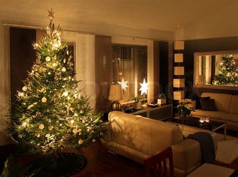 christmas tree  modern living room stock photo colourbox