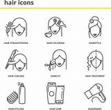 Vector Hairstyle Curli Straightening Icons Coloring Hair Set sketch template