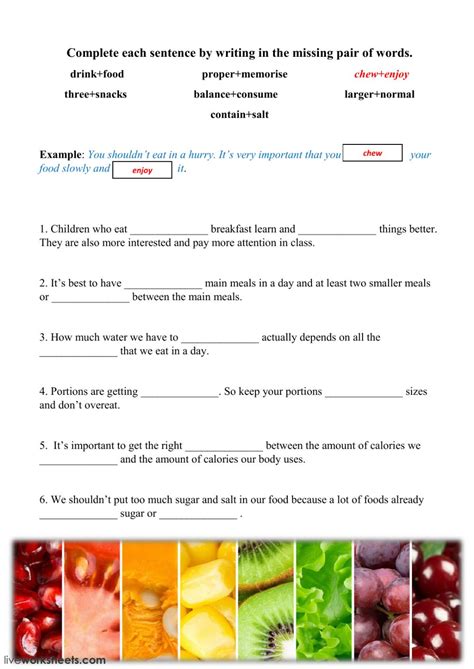 healthy diet vocabulary worksheet