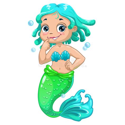 Cute Cartoon Mermaid Blue Hair Stock Illustration