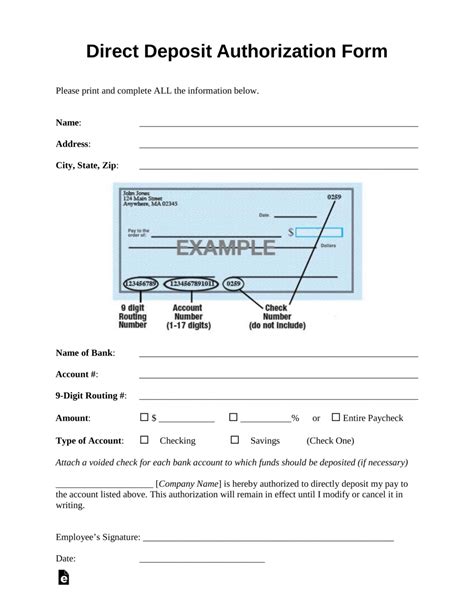 generic direct deposit authorization form template bank direct