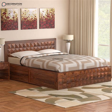 aalst solid wood storage double bed brown decornation