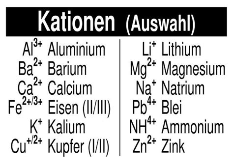 chemie lernplakate wissensposter salze kationen