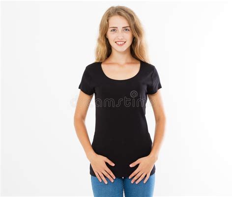 woman posing with blank black shirt stock image image of
