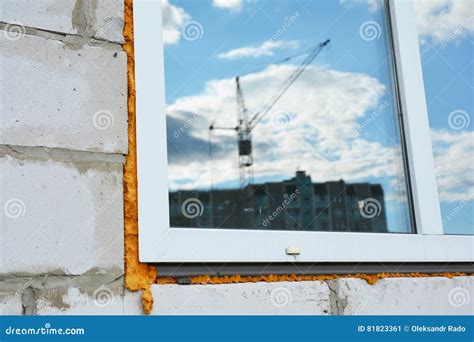 window construction  insulation window installation  replacement details stock image