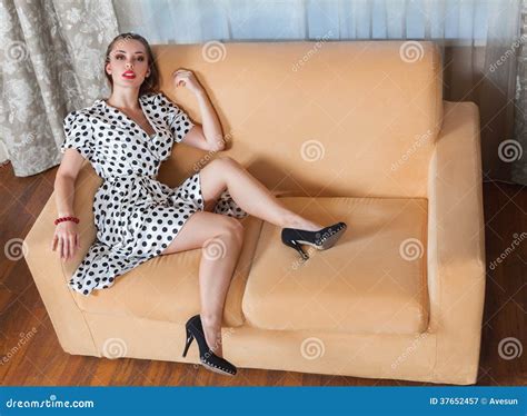 Young Woman Sitting On Sofa Stock Image Image Of Sensual Model 37652457