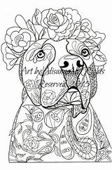 Coloring Dog Pages Pitbull Adults Dogs Tattoo Adult Book Books Etsy Instant Sheets Pitbulls Digital Mandala Puppy Template Drawing sketch template