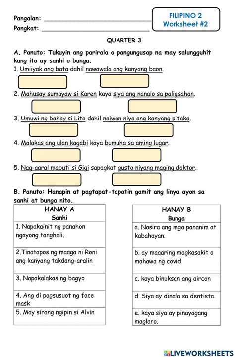 filipino sanhi  bunga worksheet    grade worksheets