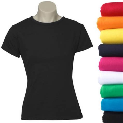 womens plain ladies  shirt  cotton basic tee casual top size