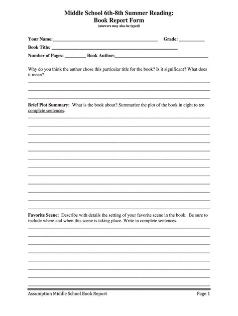 school book report form fill  printable fillable blank