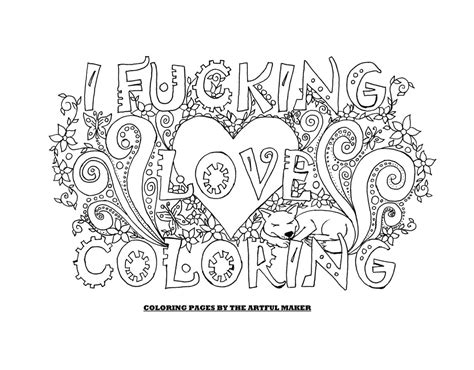 I Fucking Love Coloring Adult Coloring Page By The Artful Etsy