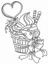 Coloring Pages Valentines Adults Kids Cupcake sketch template