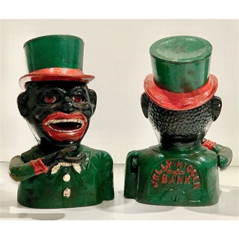 sold  auction black americana cast iron jolly negro coin bank