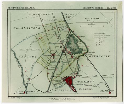 antique map netherlands town plan kethel en spaland zuid holland kuyper  map
