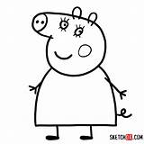 Peppa Pig Draw Mummy Characters Cartoon Drawing Easy Drawings Step Sketchok Character sketch template