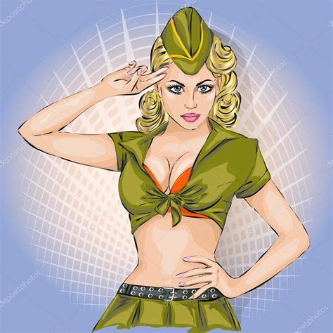 Pin Up Sexy Menina Em Uniforme Militar Saudação 23 Fevereiro Imagem