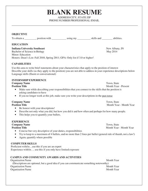 Free Blank Resume Forms Printable Printable Templates