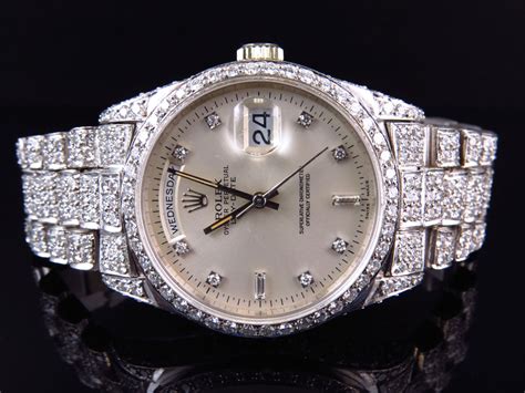 white gold mens rolex presidential day date diamond bezel