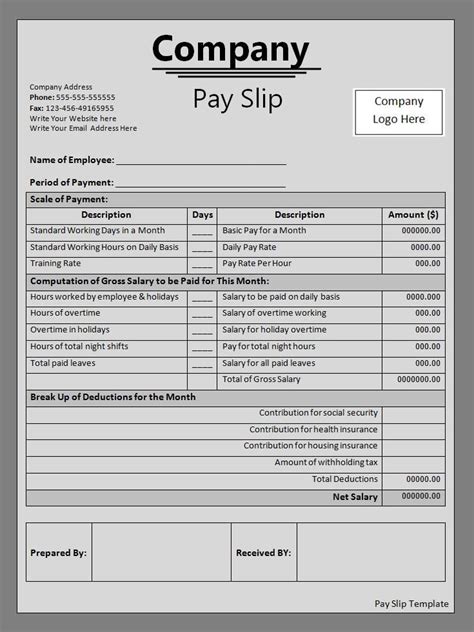 payslip templates   printable excel word formats word