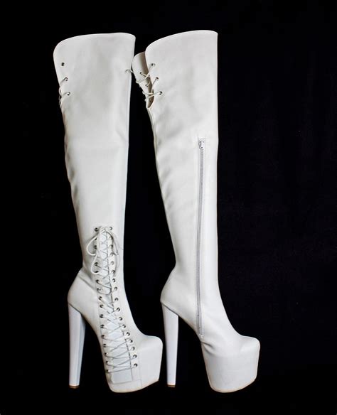 White Corset Over Knee Boots Heels Over The Knee Boots Boots