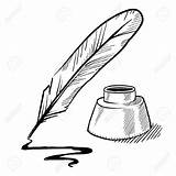 Quill Ink Drawing Pen Feather Doodle Illustration Well Getdrawings sketch template