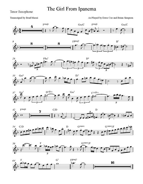 Sax Solo Sheet Music In Printable Pdf