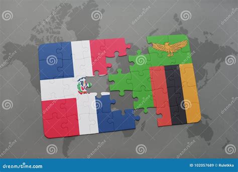 Raadsel Met De Nationale Vlag Van Dominicaanse Republiek En Zambia Op