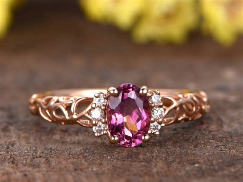Natural Pink Tourmaline Engagement Ring5x7mm Oval Etsy In 2020 Pink