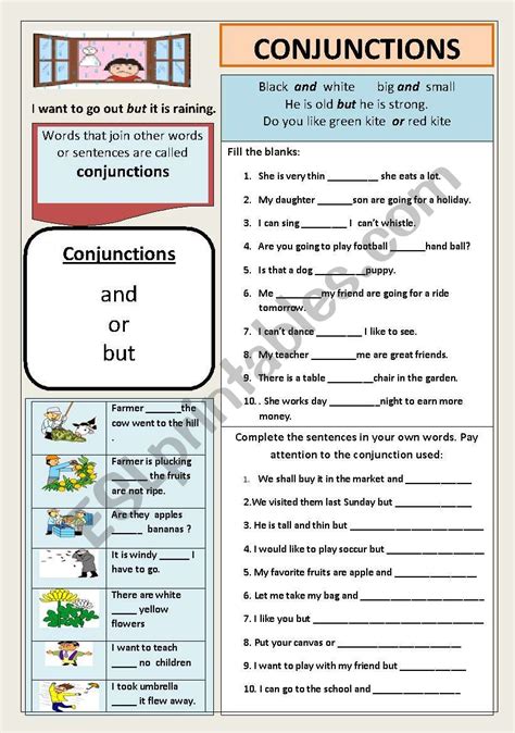 conjunctions esl worksheet  jhansi