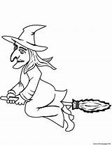 Halloween Witch Coloring Broom Pages Printable Print Drawing sketch template