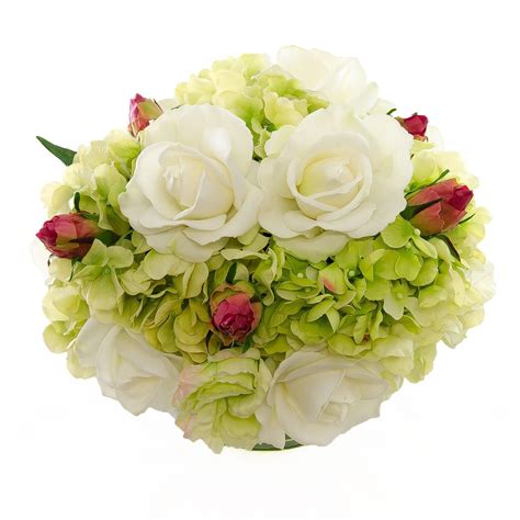 real touch green hydrangeas white roses arrangement flovery