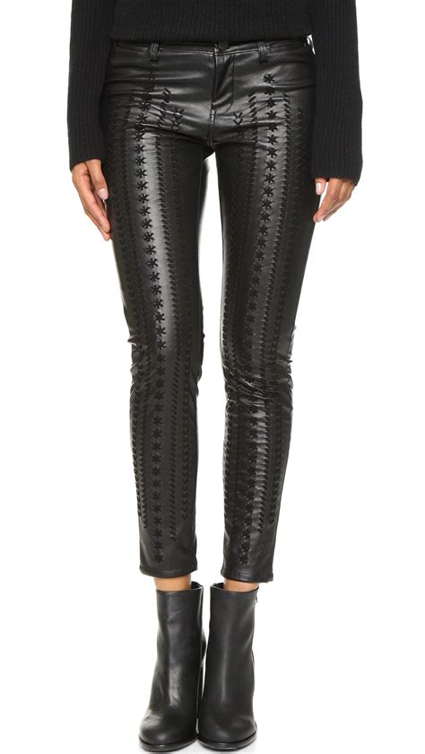 blank nyc vegan leather embroidered skinny pants in black lyst