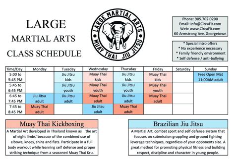 Martial Arts Schedule Sep 2018 Circafit