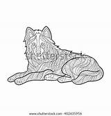 Coloring Zentagle Wolf Vector Drawn Hand Monochrome Illustration Details High Style Shutterstock Isolated Boho Sitting Shirt Poster Background sketch template