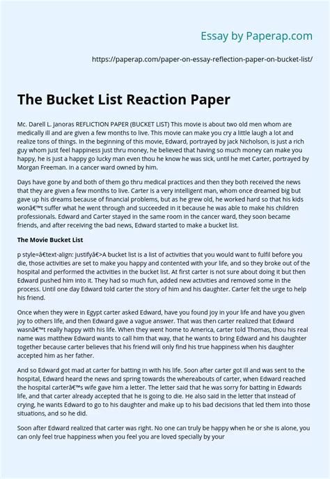 bucket list reaction paper reflective essay