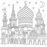 Mosque Drawing Coloring Crescent sketch template