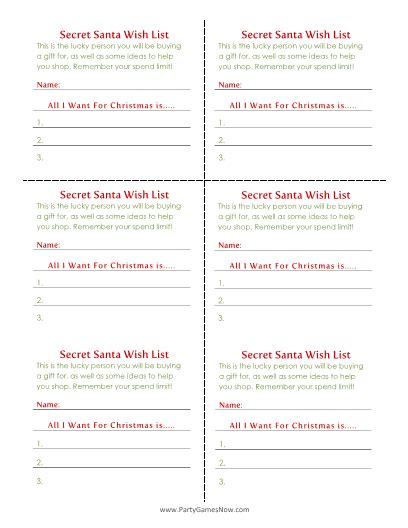 secret santa  list cards printable christmas games