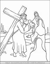 Cross Coloring Pages Jesus Carrying Stations Color Printable Catholic sketch template