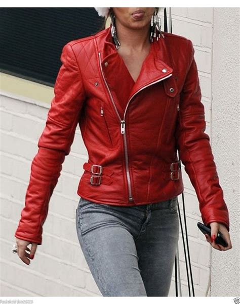 red womens moto lambskin real leather jacket motorcycle slim fit biker jacket platinum leathers
