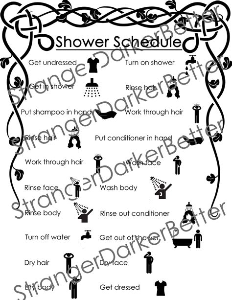 shower schedule visual schedule  adults black  white