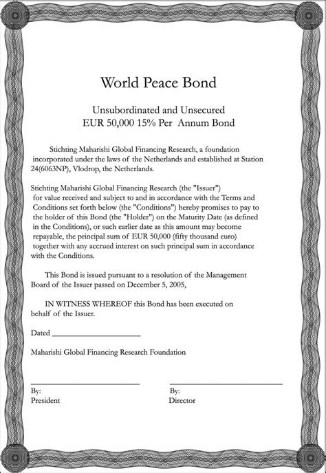 Contoh Surat Obligasi Sertifikat Obligasi Bond Certificate