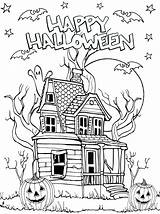 Haunted Coloring Halloween House Pages Color Printable Print Pumpkins Lantern Jack Sheets Houses Choose Board Bats Moon sketch template