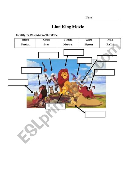 english worksheets  lion king