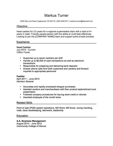resume examples  cashier retail resume layout