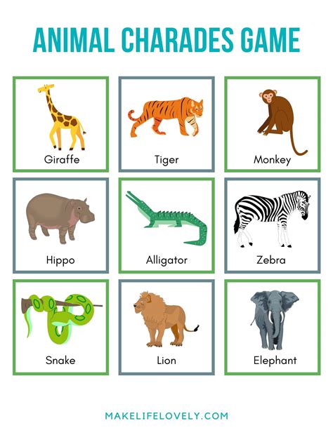 printable animal charades cards  ages  life lovely