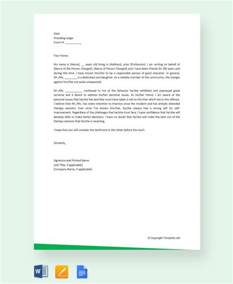 character letter templates  court   ms word pages