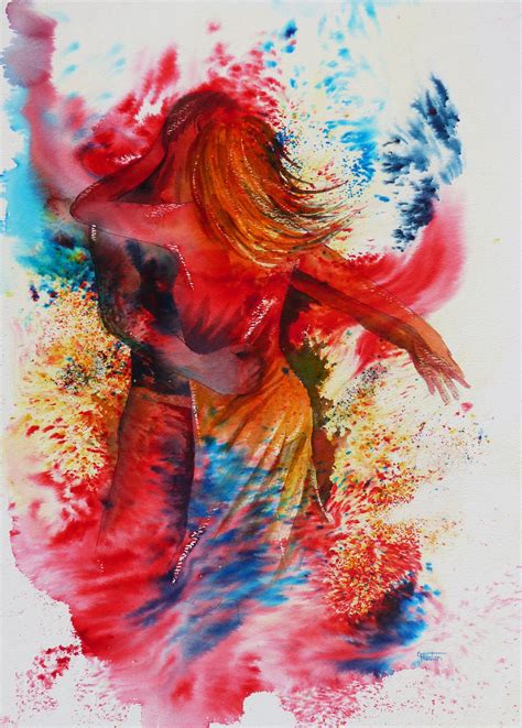 original watercolour  ink  abstract painting  dancers art figures dancing  bold