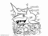 Coloring Sea Under Shark Pages Blue Kids Printable sketch template