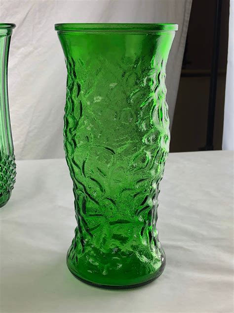 Vintage Green Glass Vases Set Of Three Hoosier Glass Etsy